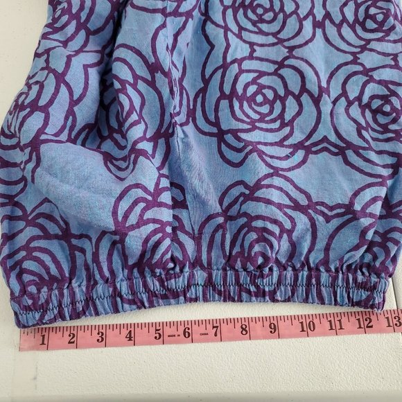 FLAX Womens 100% Linen Pull On Wide Leg Flood Pants Size S Blue Floral Lagenlook - Picture 4 of 9